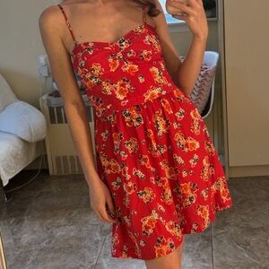 American Eagle red floral mini dress with pockets - size 2